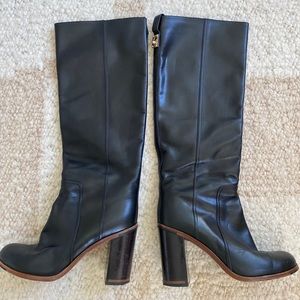 Fendi, black leather round toe boots